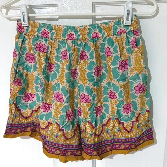 NATURAL LIFE Pants - Natural Life Womens Small Floral Paisley Border Print Rayon Shorts Mustard Teal